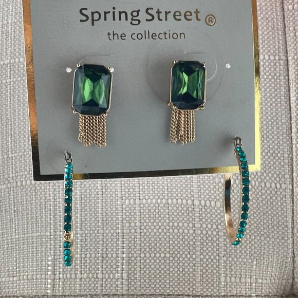 Spring Street the Collection Women Earrings GreenGold Tone Fashion Jewelry New - Picture 8 of 9